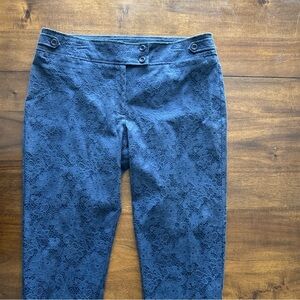 Soho Apparel Womens Straight Leg Navy Blue Floral Printed Brocade Pants 16